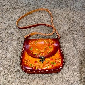 Genuine leather hand painted crossbody